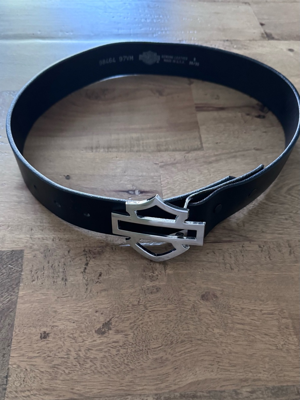 Harley-Davidson Black Leather Men's Belt with Silver Shield Buckle sz 28/39 S